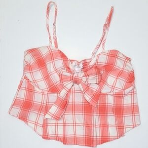 Plaid Tie Front Peplum Top